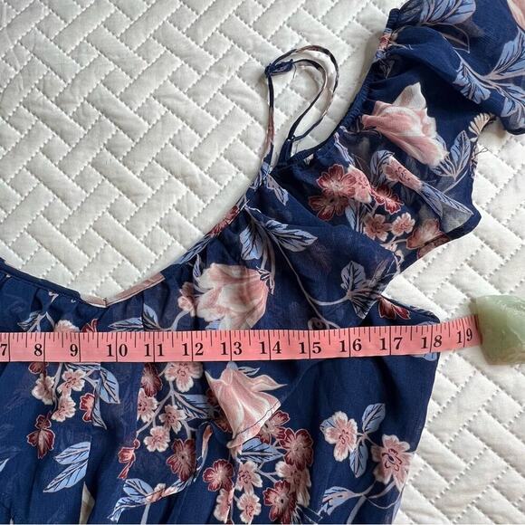 Miami NWOT Floral Cold Shoulder Maxi Dress Womens M Semi Sheer Boho Semi Formal - Picture 10 of 11